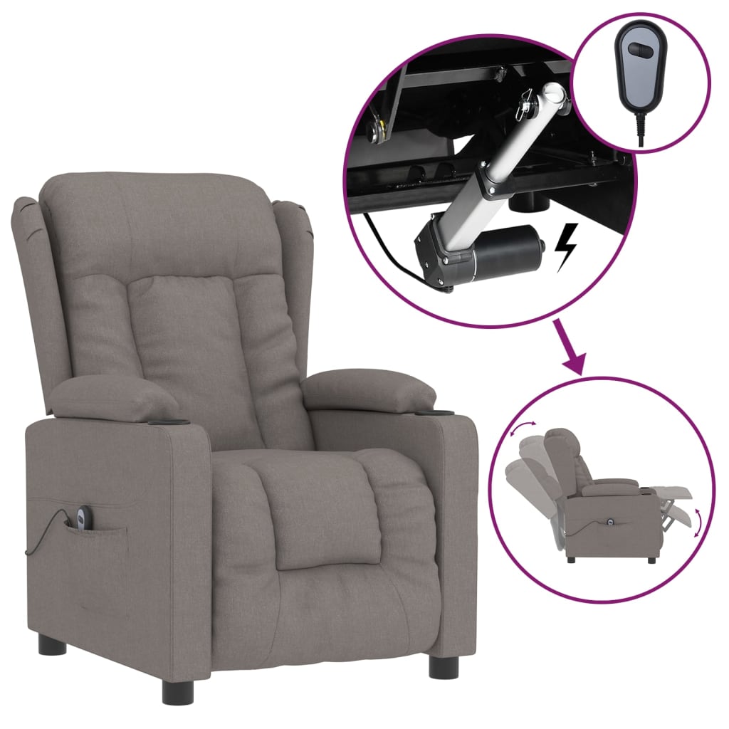 vidaXL Fauteuil relax électrique tissu taupe