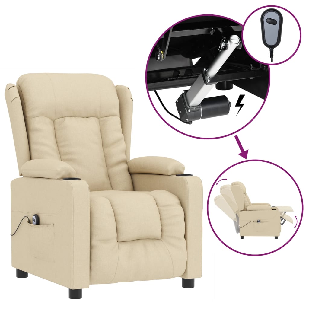 vidaXL Fauteuil de relaxation électrique crème tissu