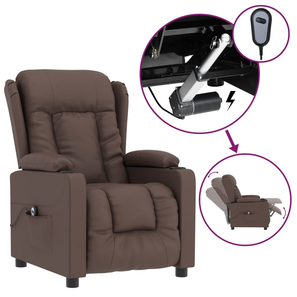 vidaXL Fauteuil inclinable électrique marron cuir artificiel