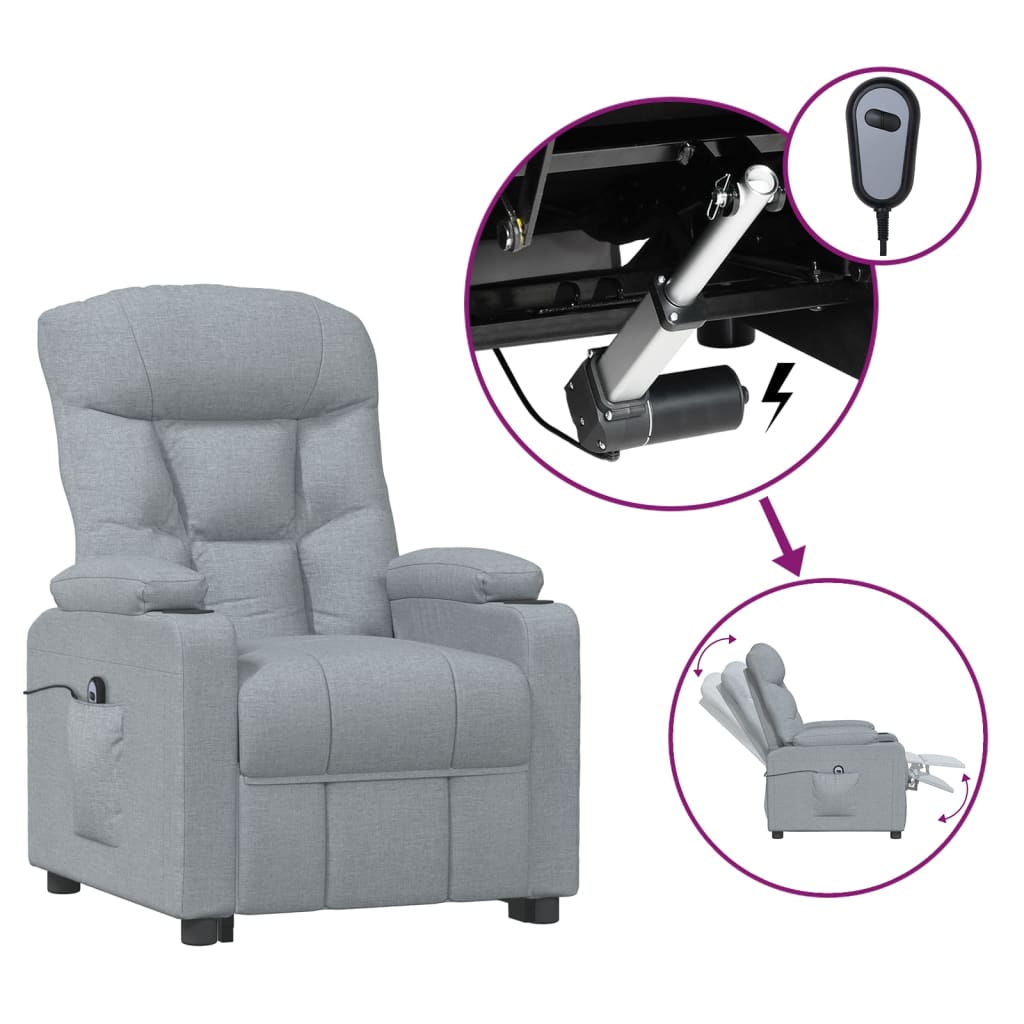 vidaXL Fauteuil relax électrique Gris clair Tissu