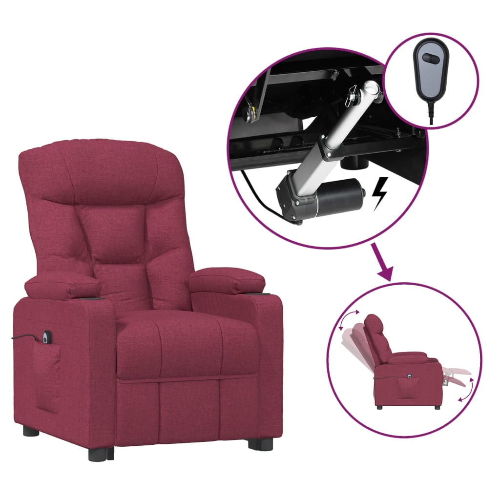 vidaXL Fauteuil relax électrique tissu rouge bordeaux