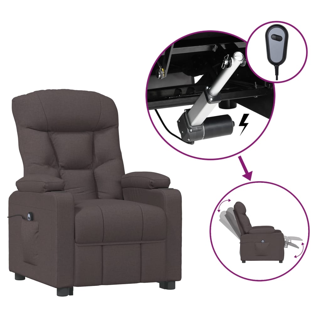 vidaXL Fauteuil relax électrique marron foncé en tissu