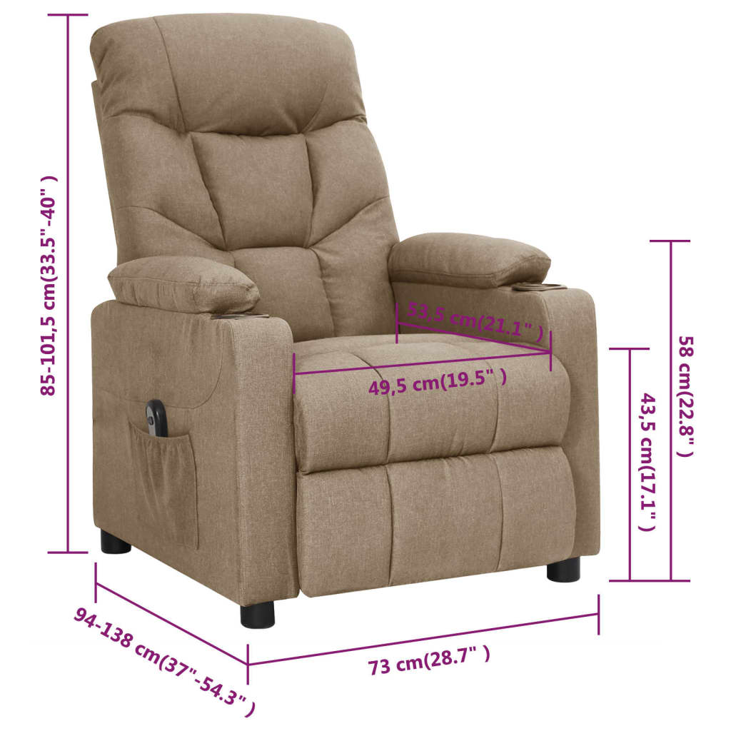vidaXL Relaxsessel Elektrisch Taupe Stoff