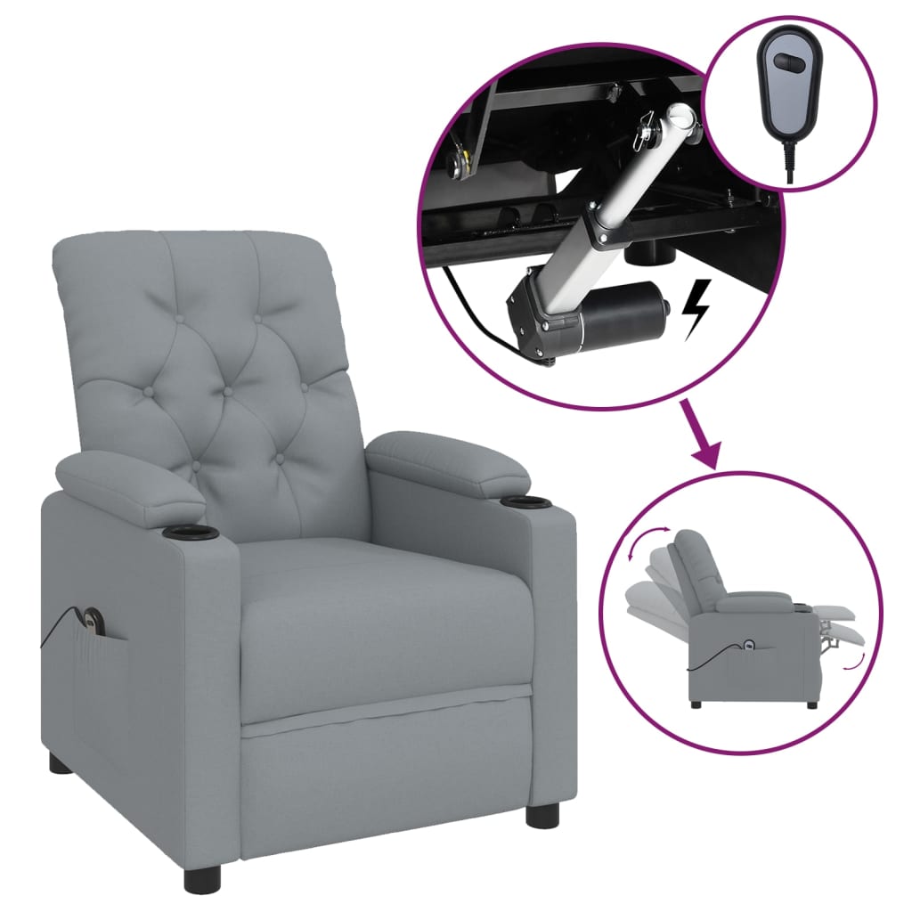 vidaXL Fauteuil relax électrique Gris clair Tissu