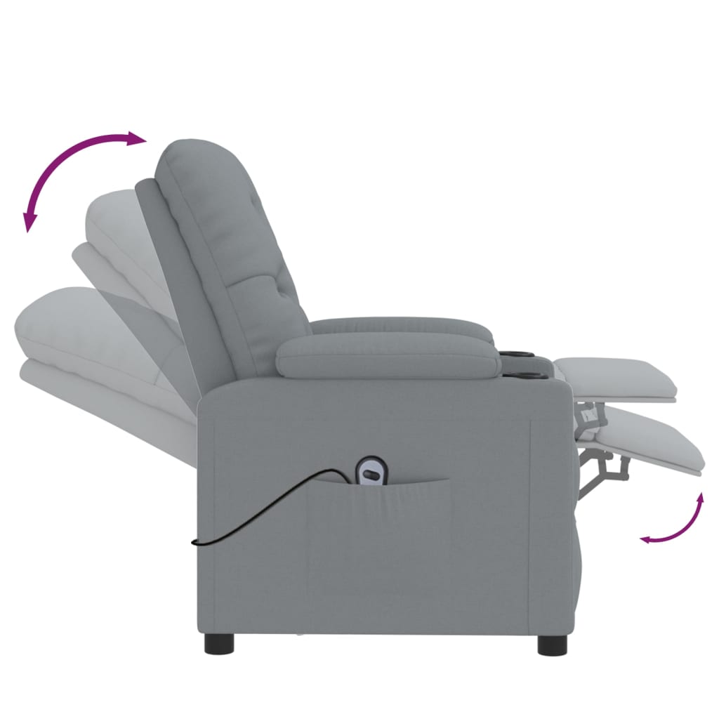 vidaXL Fauteuil relax électrique Gris clair Tissu