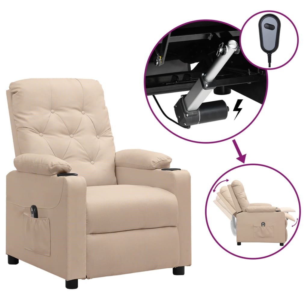 vidaXL Fauteuil de relaxation électrique crème tissu