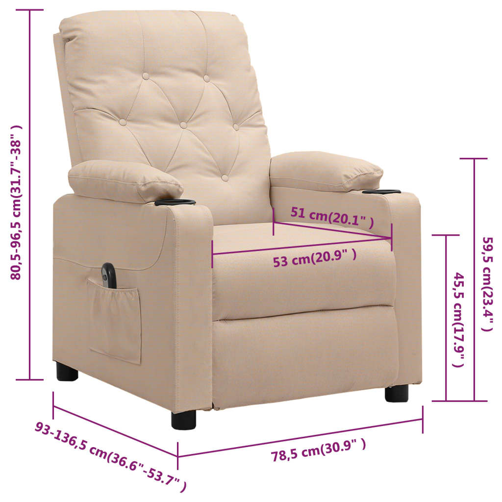 vidaXL Fauteuil de relaxation électrique crème tissu
