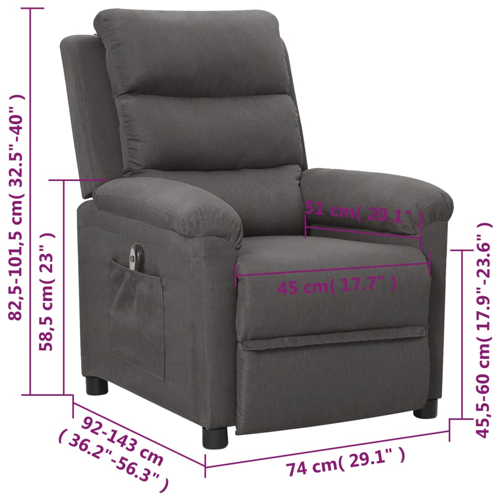 vidaXL Fauteuil relax électrique en tissu gris foncé