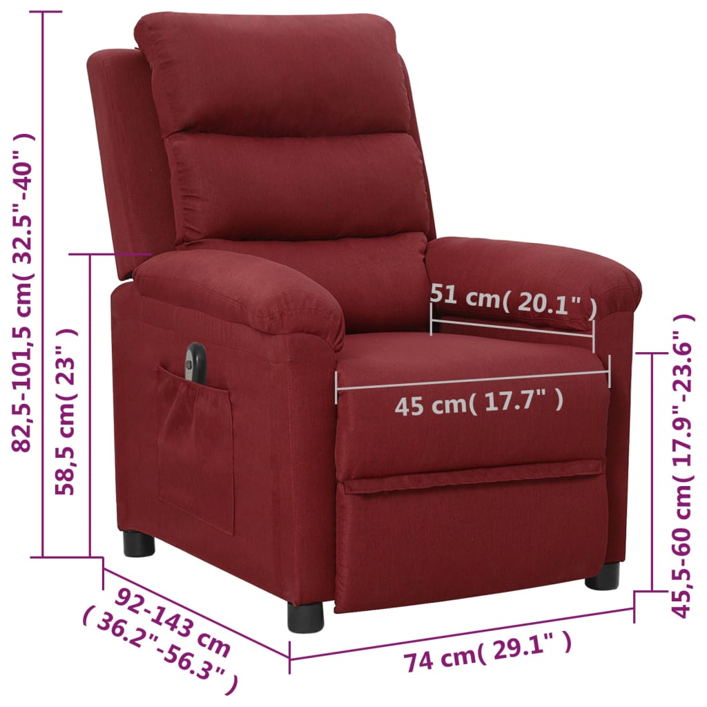 vidaXL Fauteuil relax électrique tissu rouge bordeaux