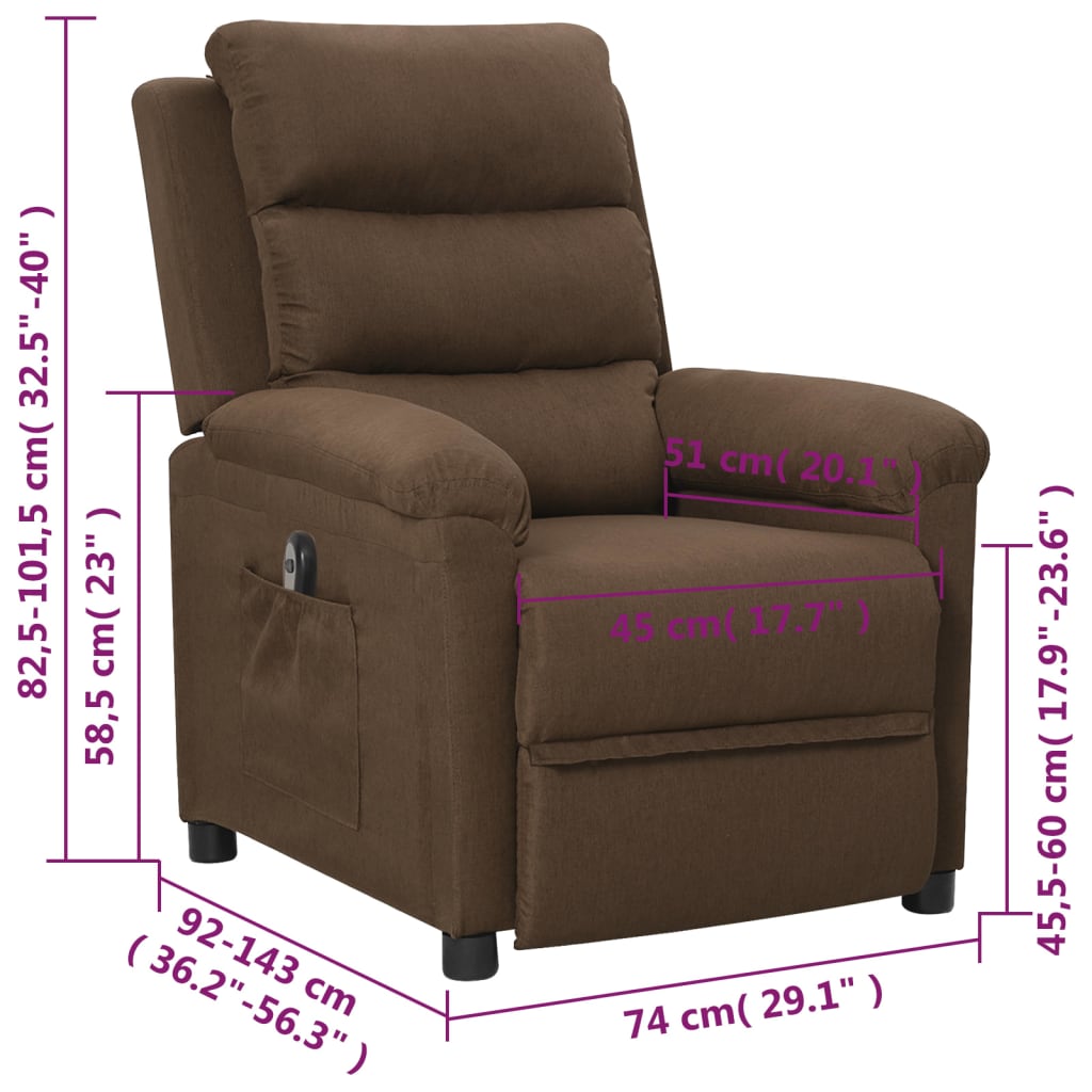 vidaXL Fauteuil de Relaxation Électrique Marron Tissu