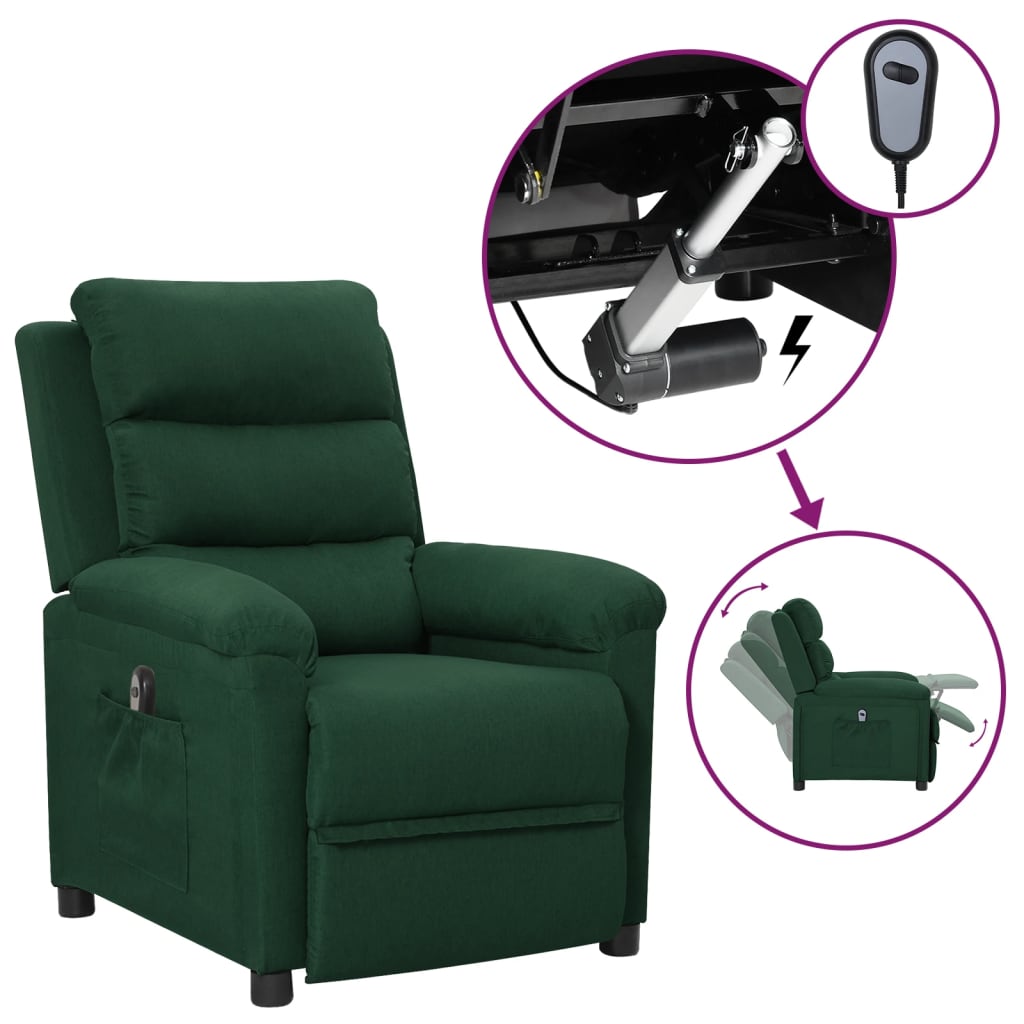 vidaXL Fauteuil relax électrique Vert foncé Tissu