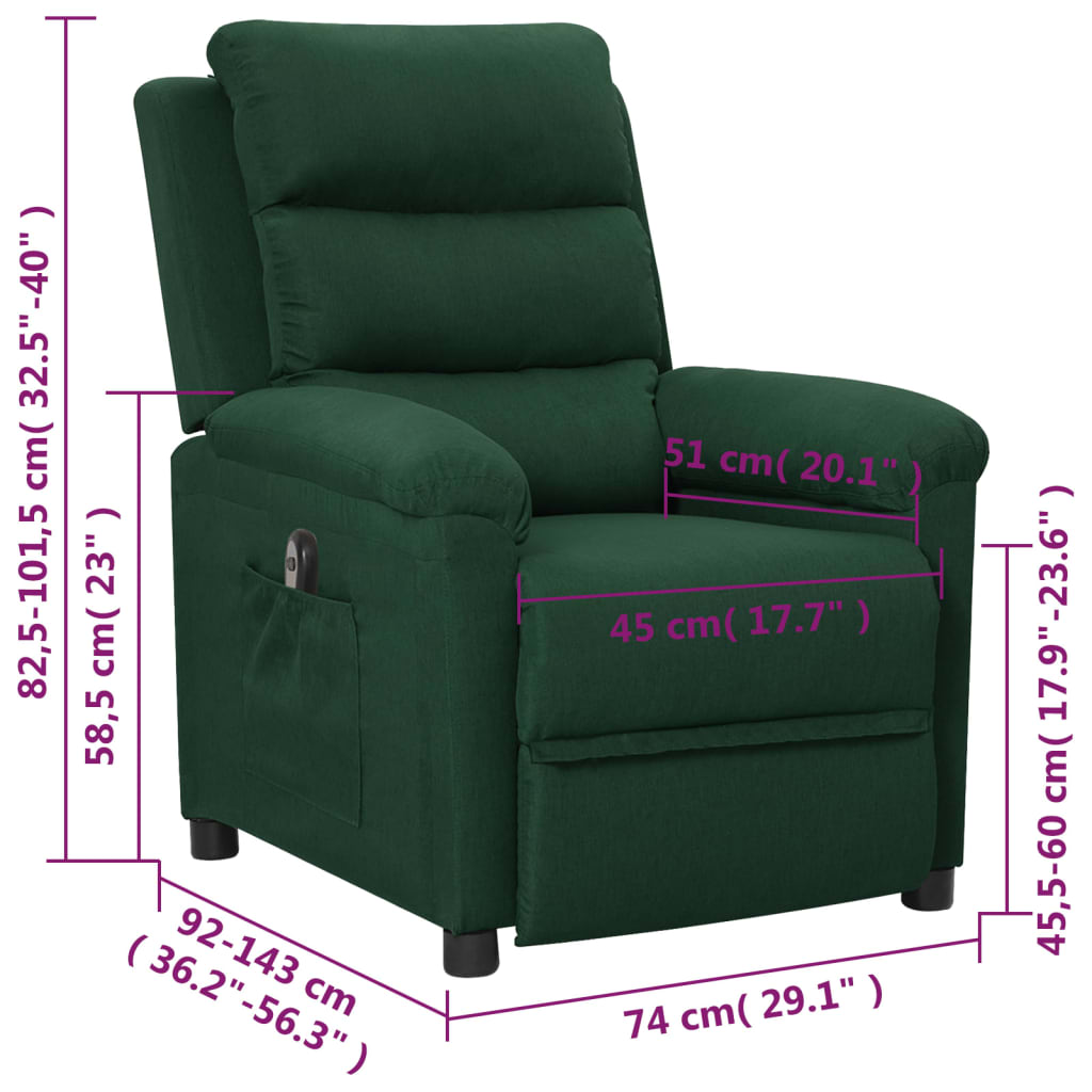 vidaXL Fauteuil relax électrique Vert foncé Tissu