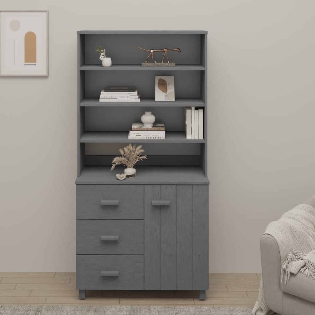 vidaXL Buffet haut HAMAR Pin massif Gris foncé