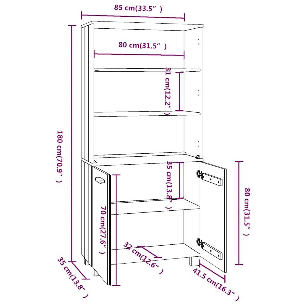 vidaXL Highboard HAMAR Massivholz Kiefer Dunkelgrau