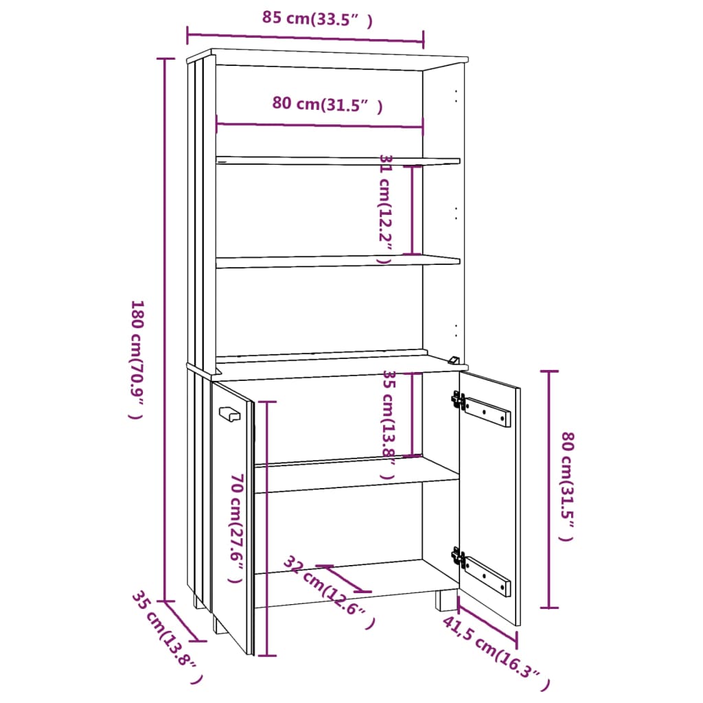 vidaXL Highboard HAMAR Massivholz Kiefer Hellgrau