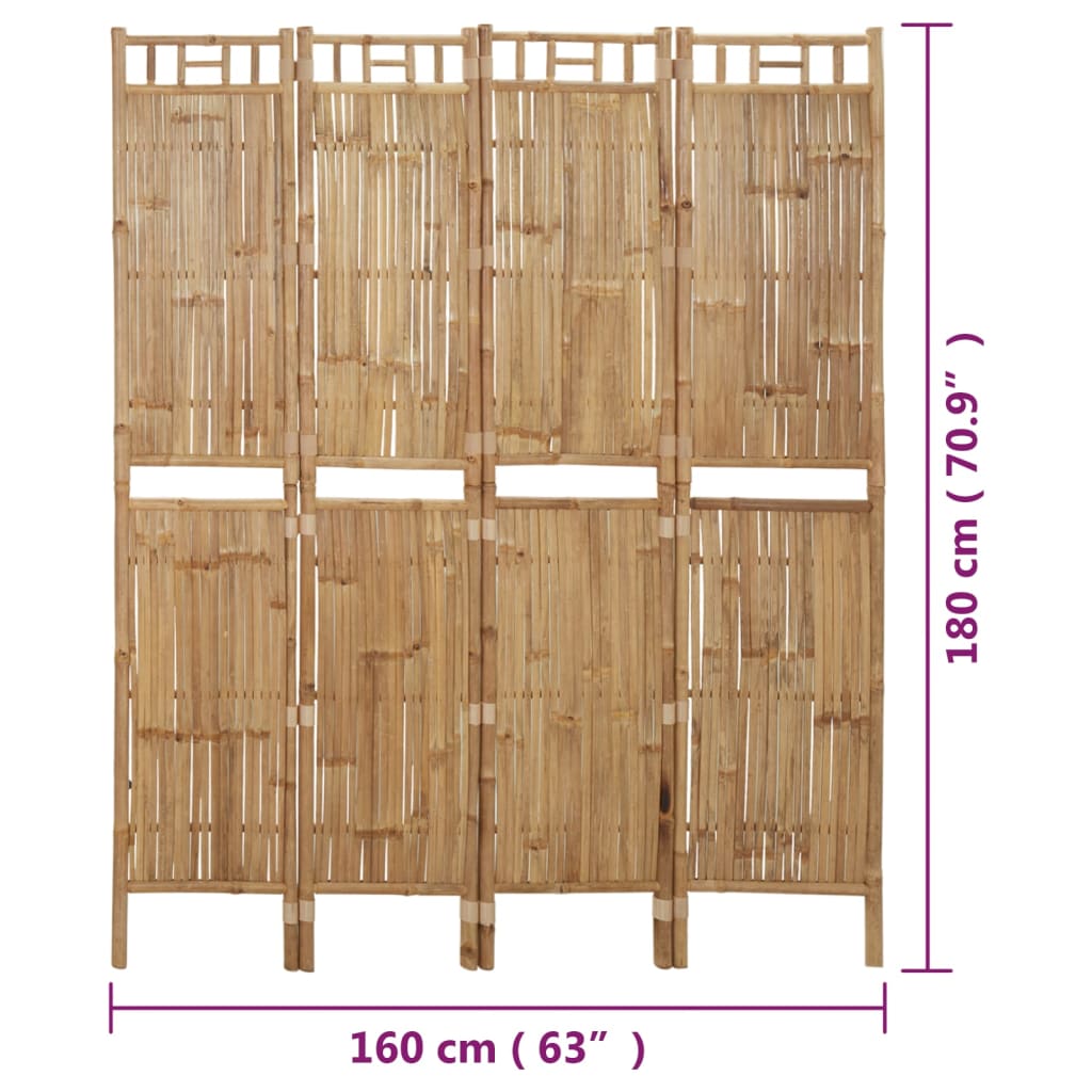vidaXL Paravent à 4 panneaux bambou 160x180 cm