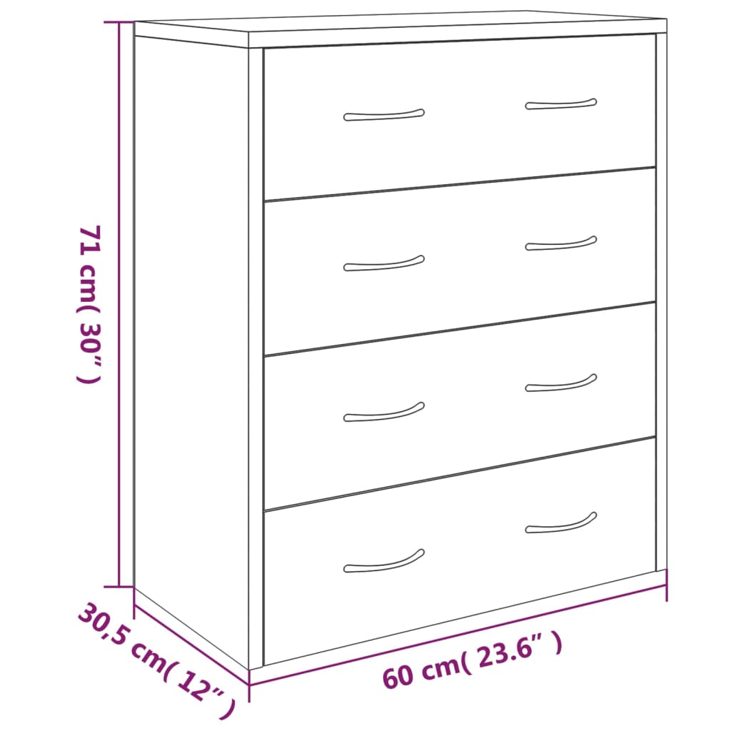 vidaXL Commode 4 tiroirs 60x30,5x71 cm Aspect chêne marron