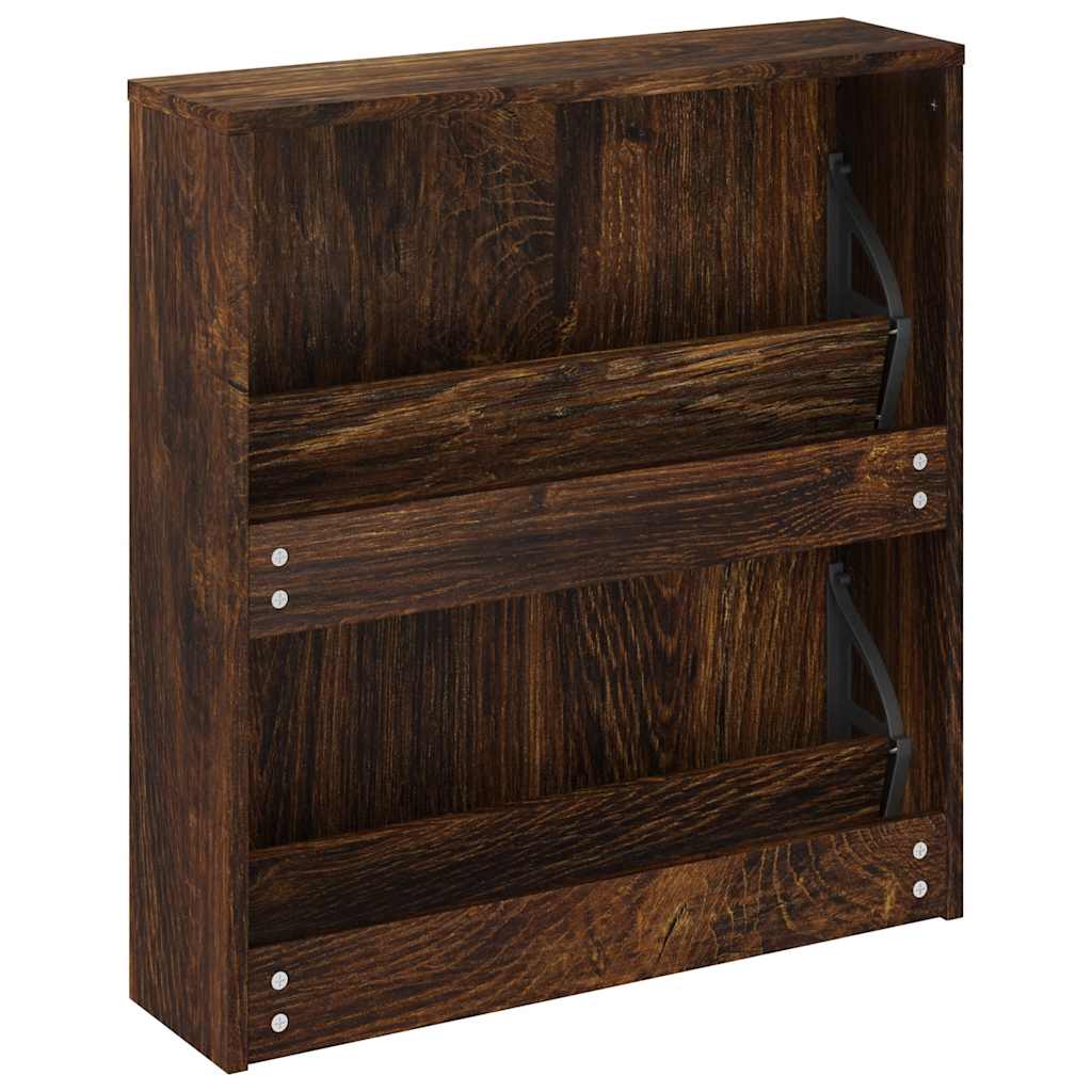 Schuhschrank mit Spiegel 2 Fächer Räuchereiche 63x17x67 cm