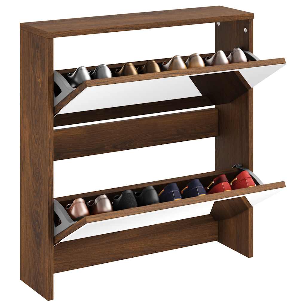 Schuhschrank mit Spiegel 2 Fächer Braun Eichen-Optik 63x17x67cm