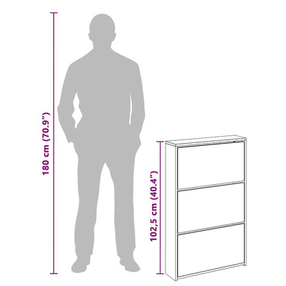 Schuhschrank mit Spiegel 3 Fächer Betongrau 63x17x102,5 cm