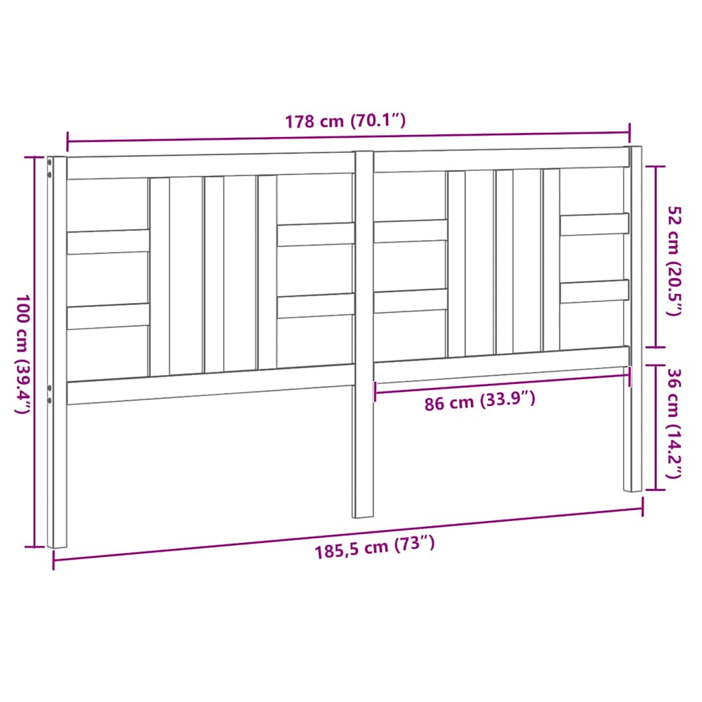vidaXL Tête de lit gris 186x4x100 cm Bois de pin massif