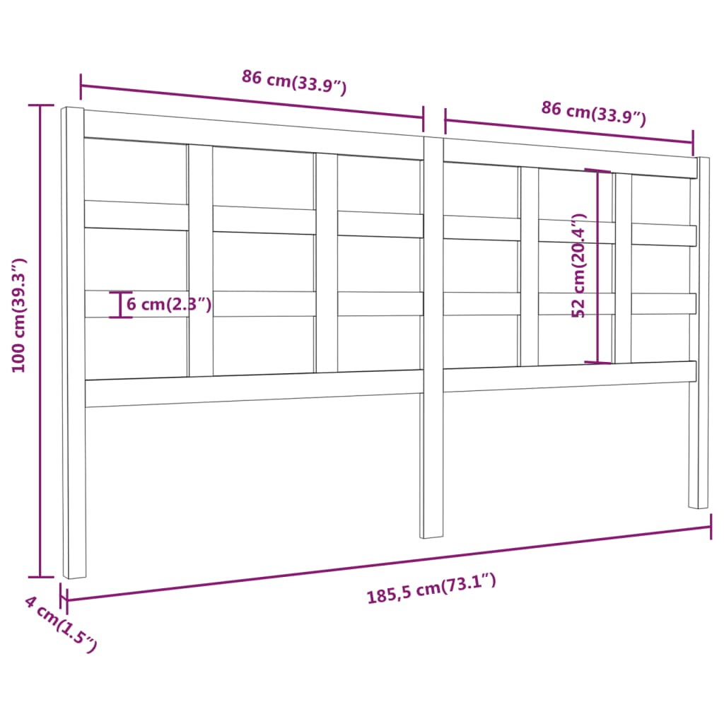 vidaXL Tête de lit Bois de pin massif Marron miel 185,5x4x100 cm