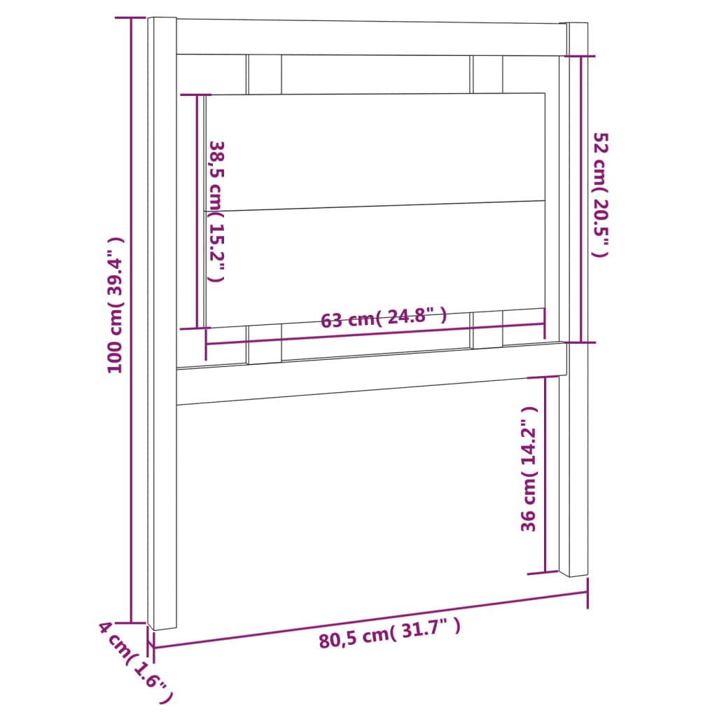 vidaXL Tête de lit Gris 80,5x4x100 cm Bois de pin massif