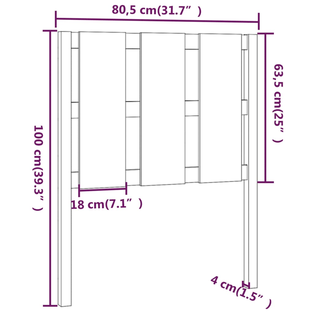 vidaXL Tête de lit Gris 80,5x4x100 cm Bois de pin massif