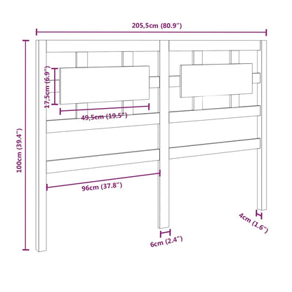 vidaXL Bett-Kopfteil Schwarz 205,5x4x100 cm Massivholz Kiefer