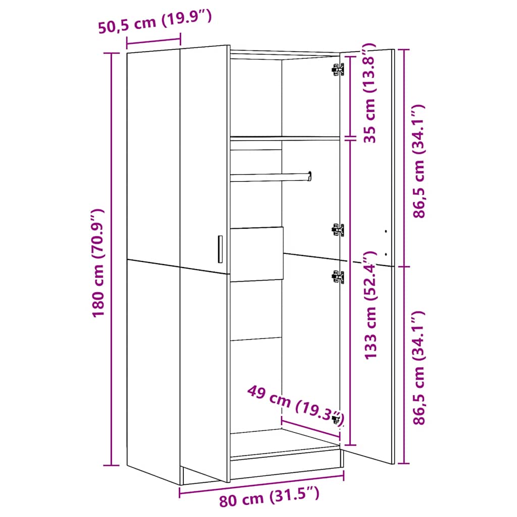 Kleiderschrank Räuchereiche 80x52x180 cm Holzwerkstoff