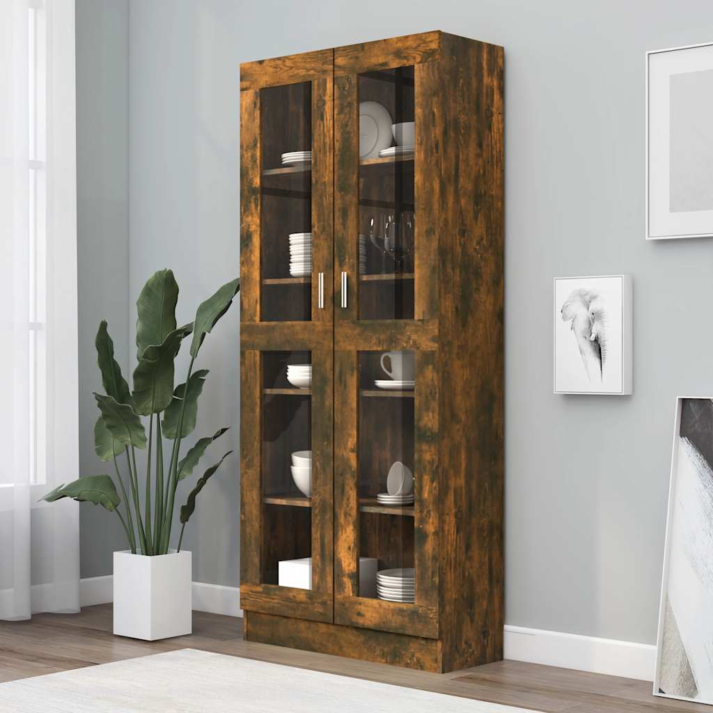 vidaXL Vitrinenschrank Räuchereiche 82,5x30,5x185 cm Holzwerkstoff
