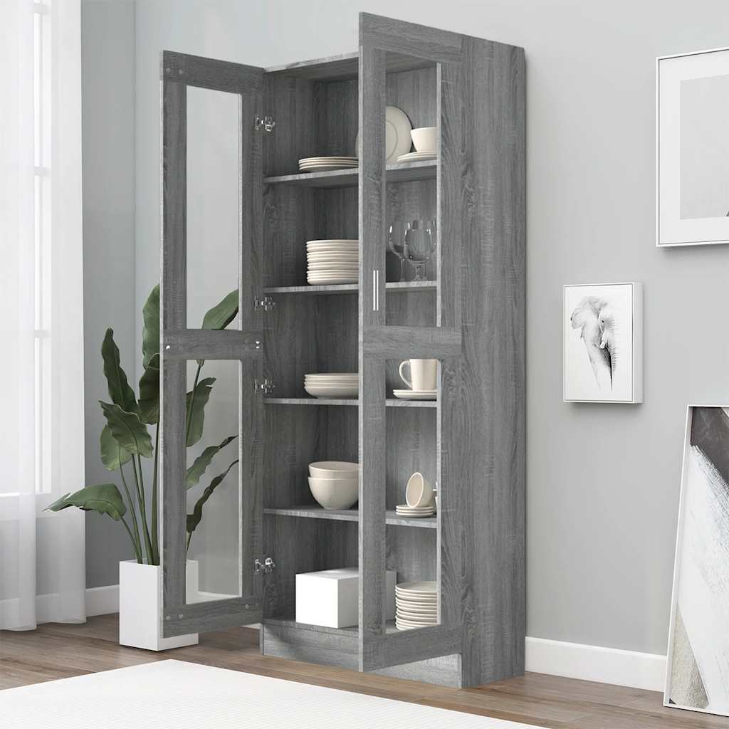 vidaXL Vitrinenschrank Grau Sonoma 82,5x30,5x185 cm Holzwerkstoff