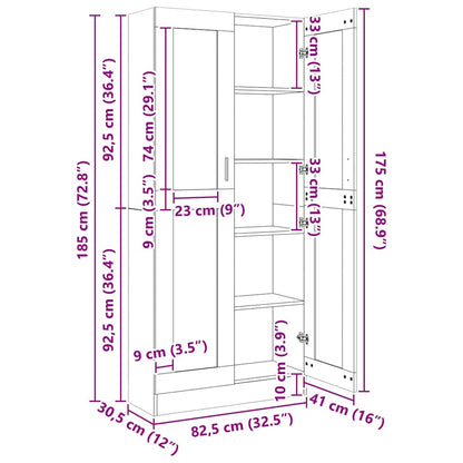 vidaXL Vitrinenschrank Grau Sonoma 82,5x30,5x185 cm Holzwerkstoff