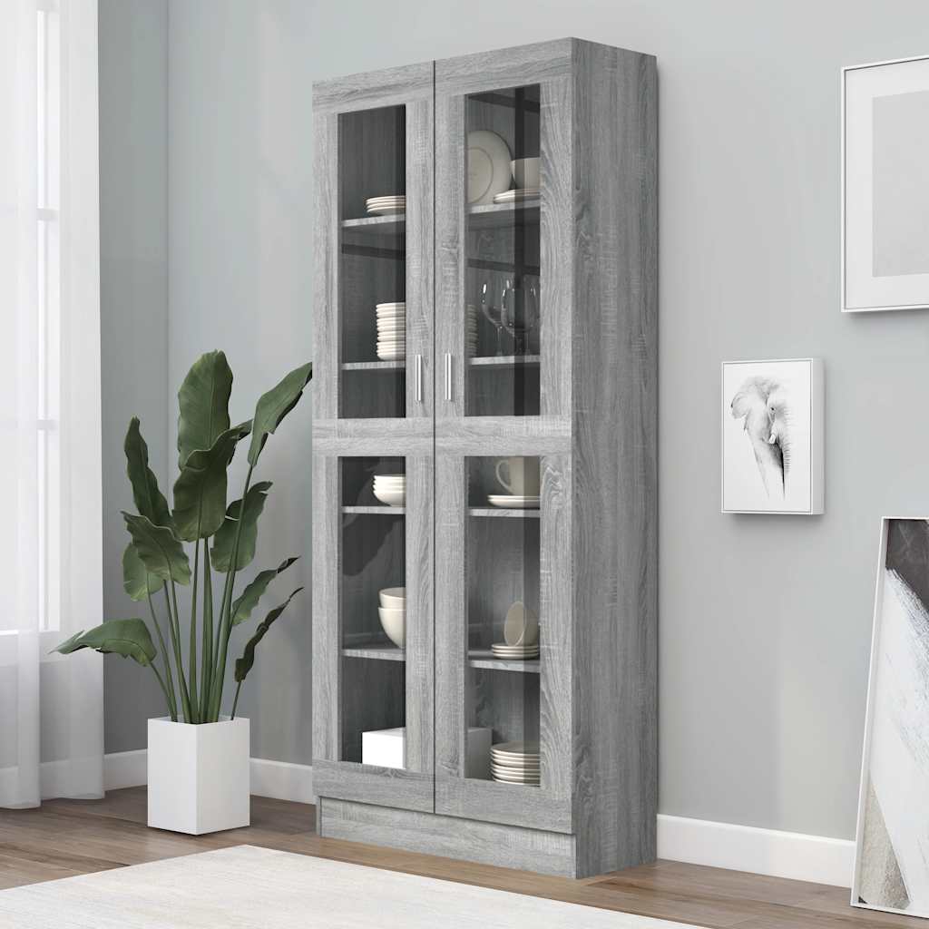 vidaXL Vitrinenschrank Grau Sonoma 82,5x30,5x185 cm Holzwerkstoff