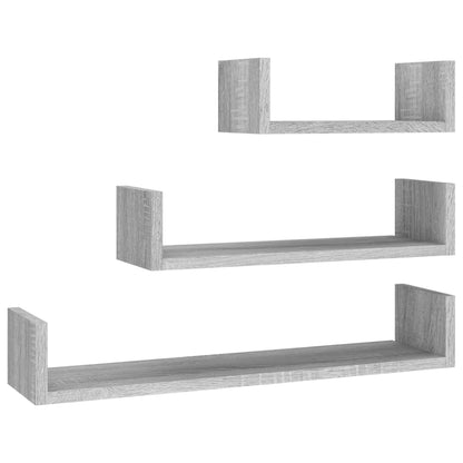 vidaXL Wandregale 3 Stk. Grau Sonoma Holzwerkstoff