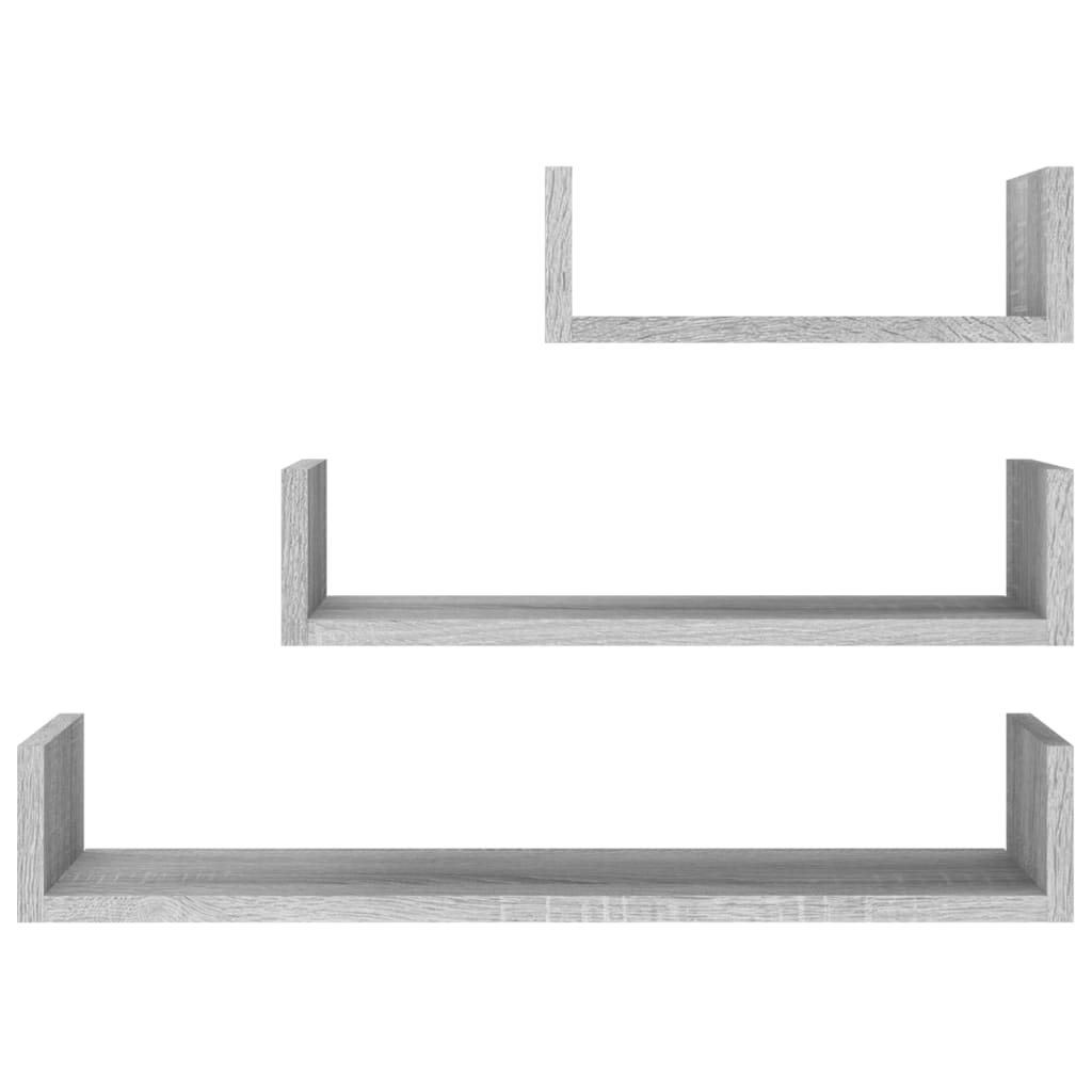 vidaXL Wandregale 3 Stk. Grau Sonoma Holzwerkstoff