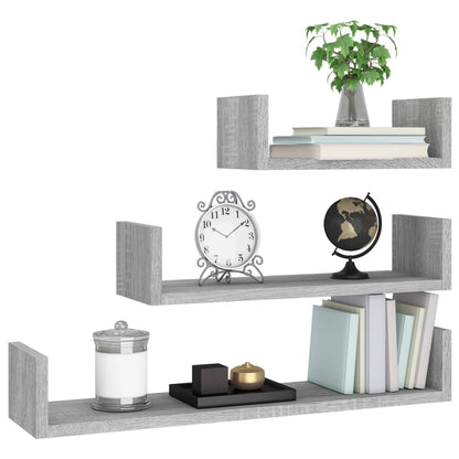 vidaXL Wandregale 3 Stk. Grau Sonoma Holzwerkstoff