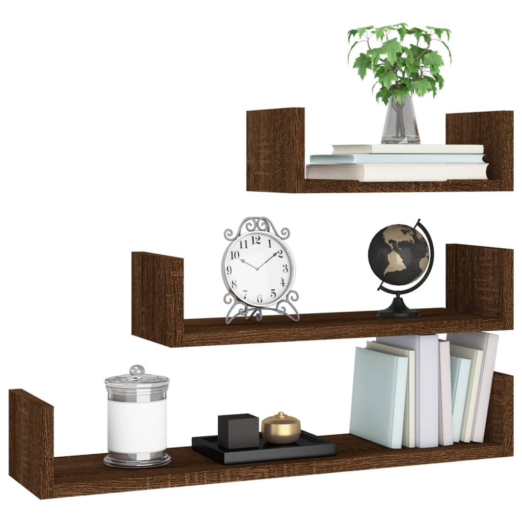 vidaXL Wandregale 3 Stk. Braun Eichen-Optik Holzwerkstoff