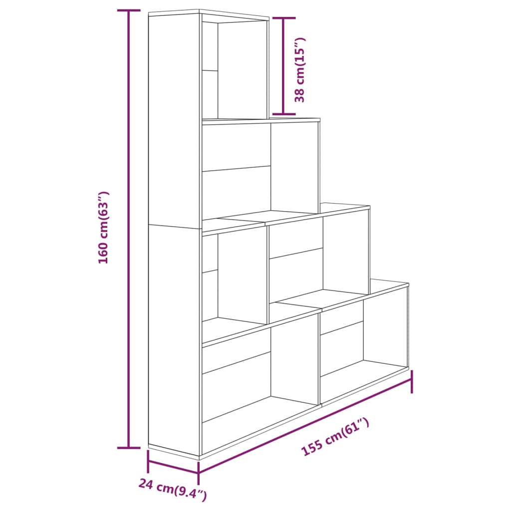 vidaXL Bücherregal Braun Eichen-Optik 155x24x160 cm