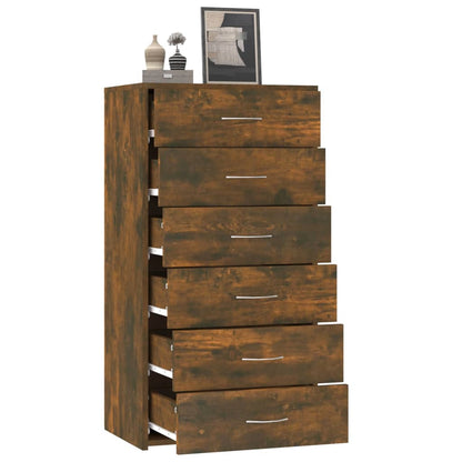 vidaXL Sideboard 6 Schubladen Räuchereiche 50x34x96 cm Holzwerkstoff
