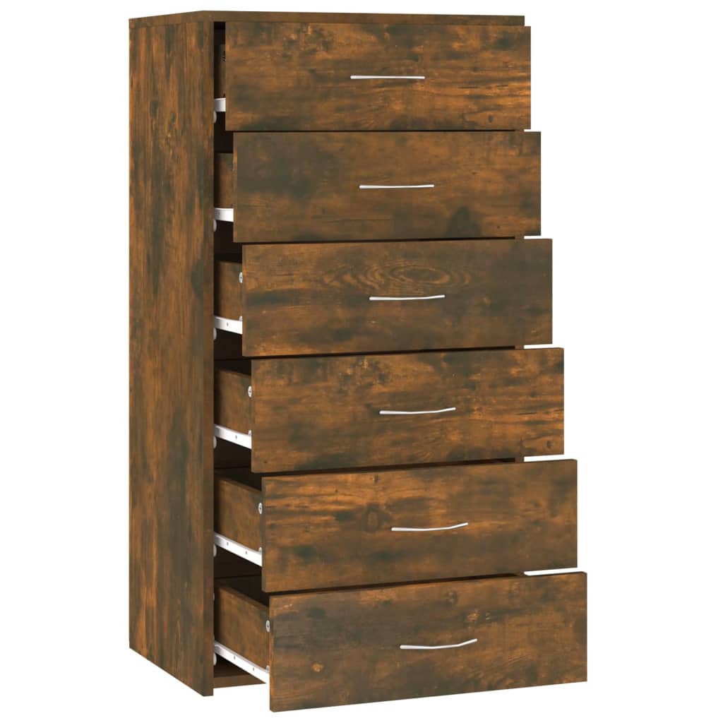 vidaXL Sideboard 6 Schubladen Räuchereiche 50x34x96 cm Holzwerkstoff