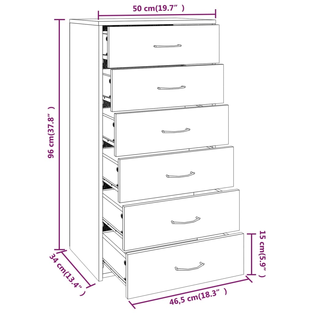 vidaXL Sideboard 6 Schubladen Räuchereiche 50x34x96 cm Holzwerkstoff