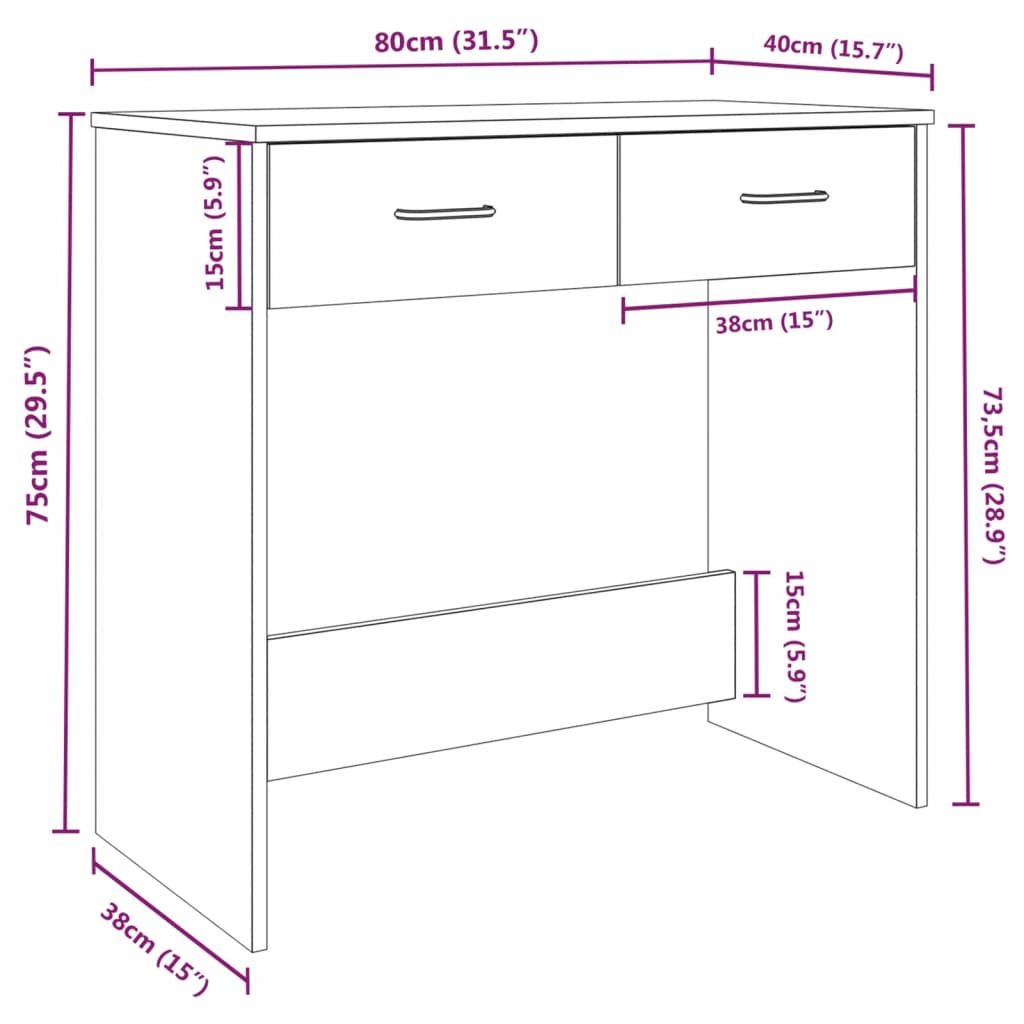 vidaXL Schreibtisch Räuchereiche 80x40x75 cm Holzwerkstoff