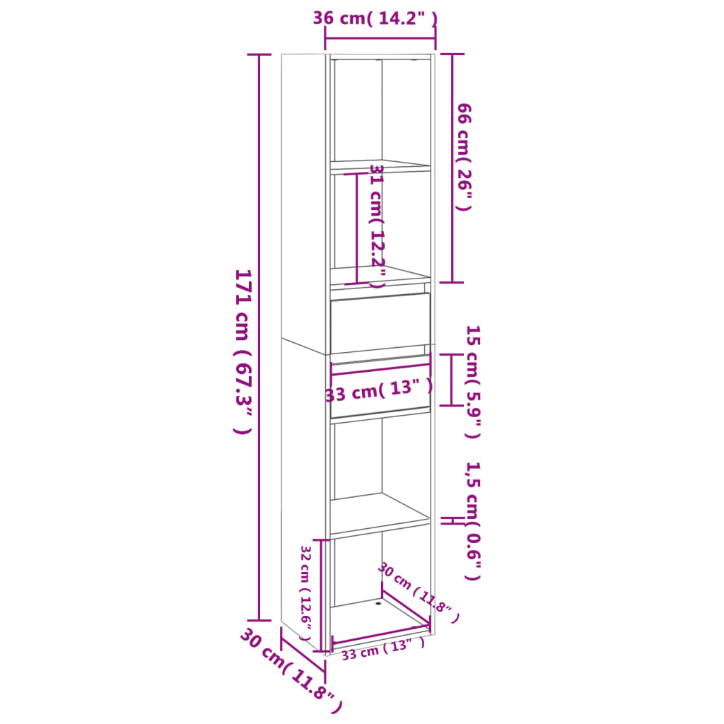 vidaXL Bücherregal Grau Sonoma 36x30x171 cm Holzwerkstoff