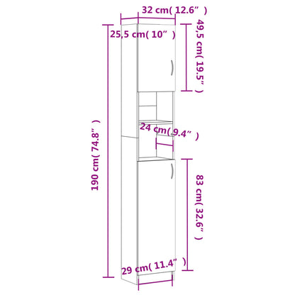 vidaXL Badezimmerschrank Räuchereiche 32x25,5x190 cm Holzwerkstoff