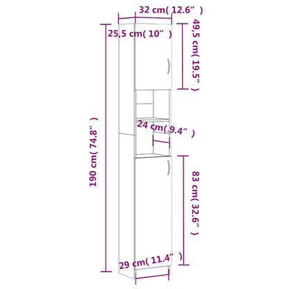 vidaXL Badezimmerschrank Grau Sonoma 32x25,5x190 cm Holzwerkstoff