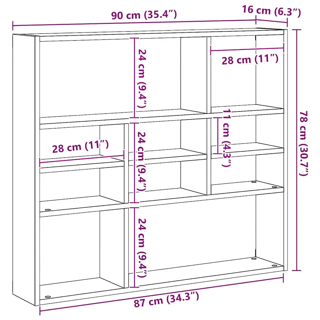 vidaXL Wandregal Braun Eichen-Optik 90x16x78 cm Holzwerkstoff