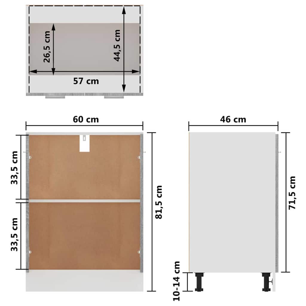 Unterschrank Lyon Grau Sonoma 60x46x81,5 cm Holzwerkstoff