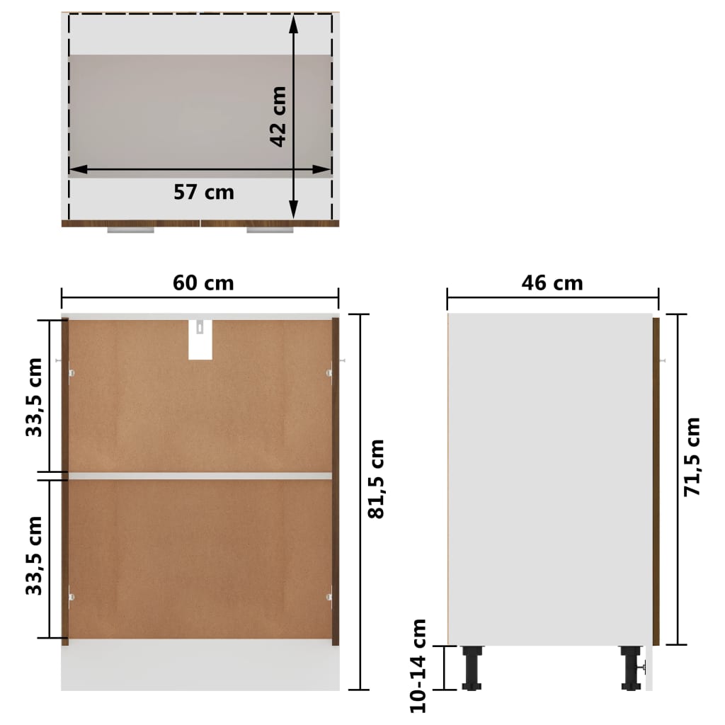vidaXL Unterschrank Lyon Braun Eichen-Optik 60x46x81,5 cm Holzwerkstoff