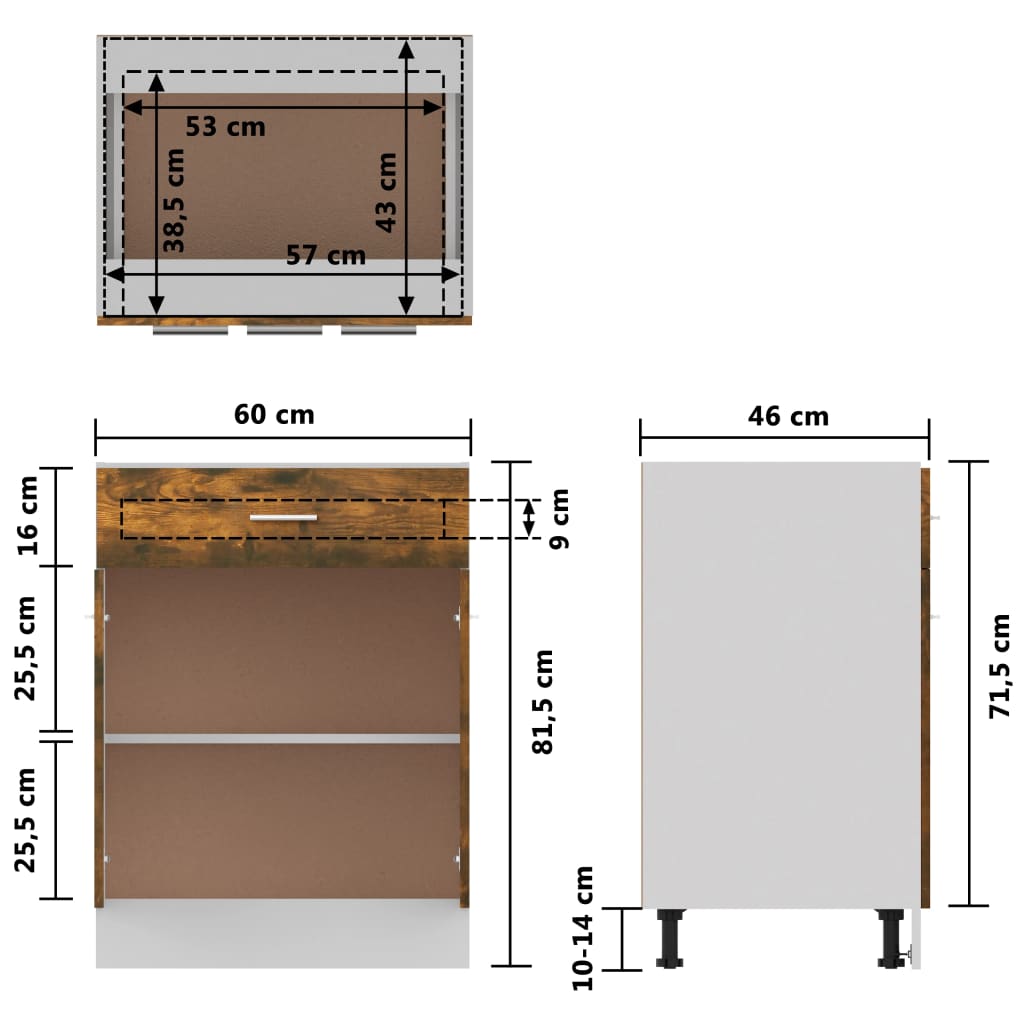 vidaXL Unterschrank mit Schublade Lyon Räuchereiche 60x46x81,5 cm